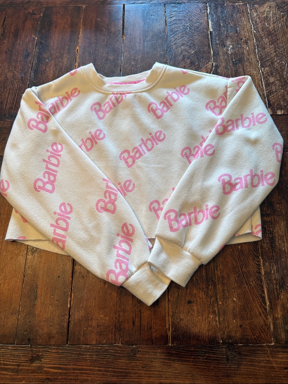 Barbie White Cropped Sweatshirt with Pink Logo Print